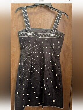 Elle Tahari NWT Sz-8 BLACK WITH WHITE DOTS SLEEVELESS SHORT DRESS #50814